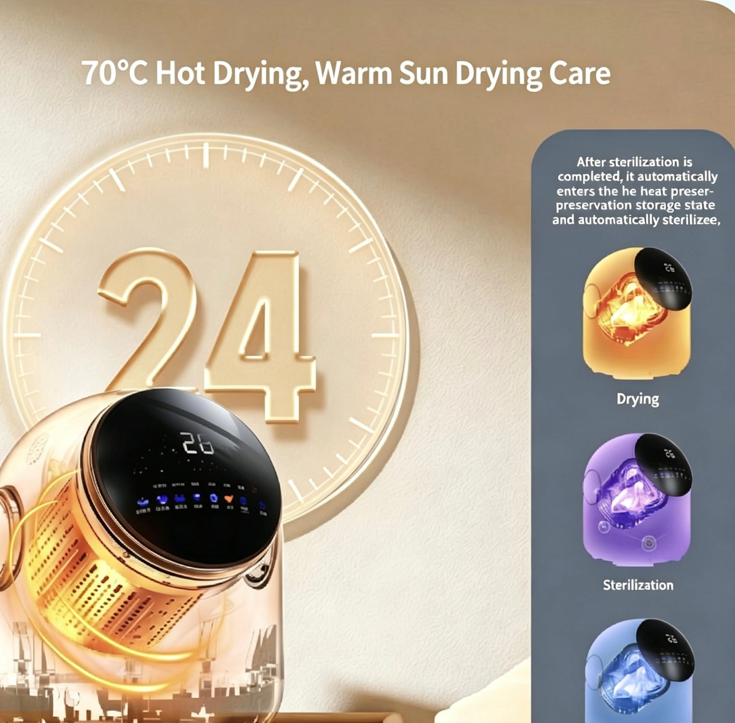 Fully automatic high-temperature washing, disinfection, sterilization, and drying mini machine with a sterilization rate ≥99.99%.
