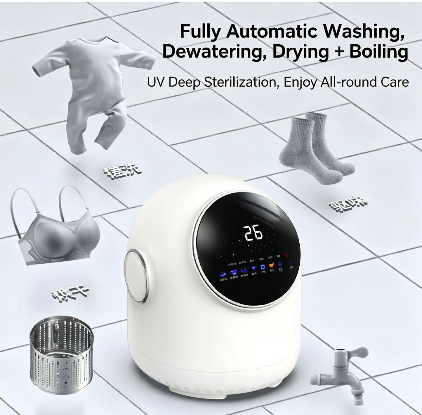 Fully automatic high-temperature washing, disinfection, sterilization, and drying mini machine with a sterilization rate ≥99.99%.